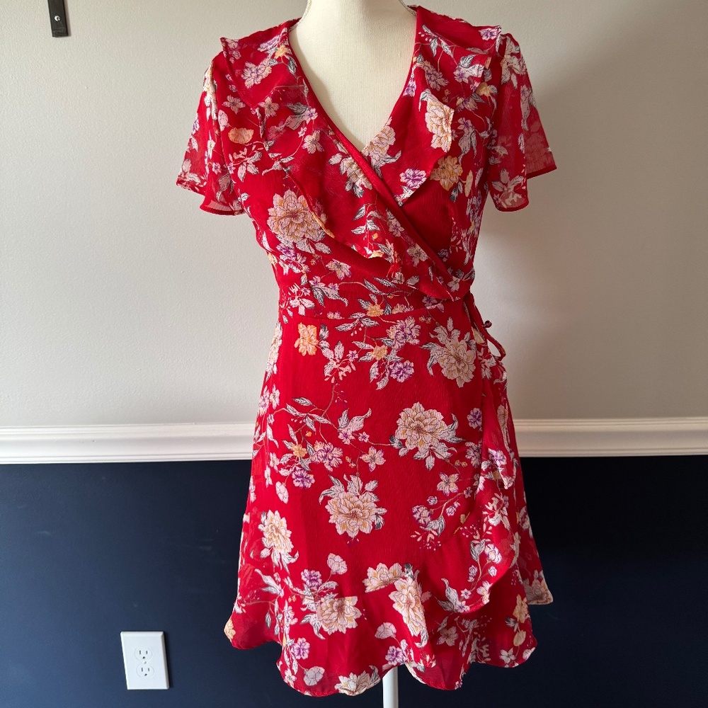 Lush Floral Mini Wrap Dress